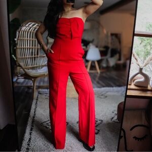 Red Strapless Jumpsuit